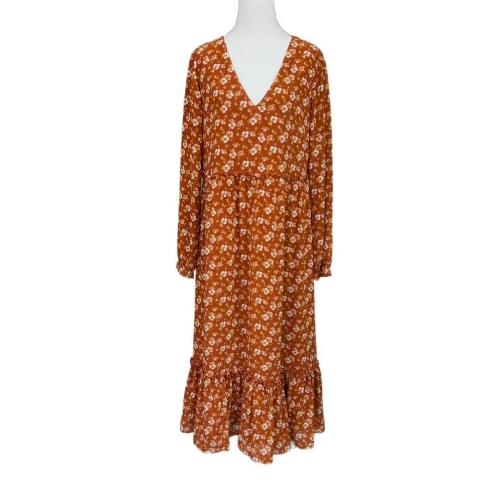 J. Crew Midi Flounce Dress Cottage Boho Prairie Chic Sz M Austin Sunset Ivory